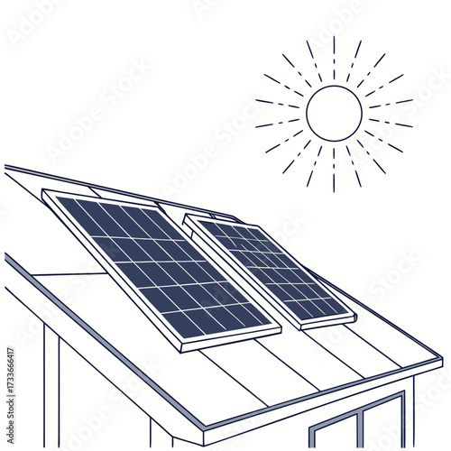 Solar Panels Installed on a Rooftop Under the Sun Keywords: solar panels, rooftop, roof, sun