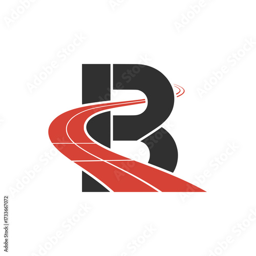 Letter B logo with racing track design, Modern letter B logo merged with a red racing track, representing motion, energy, speed, transportation, and creative branding identity.

