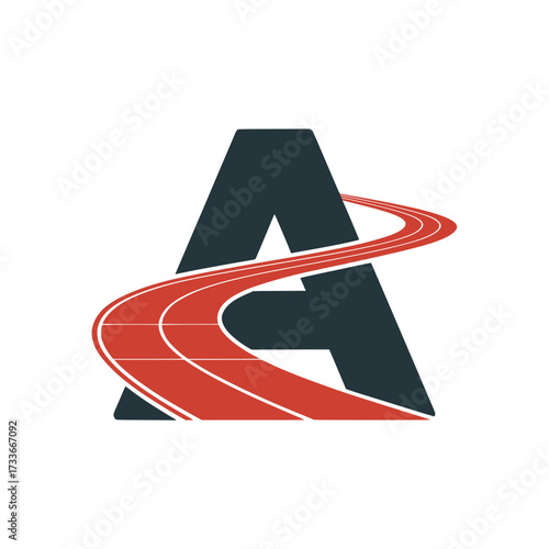 Letter A logo with racing track designม Creative letter A logo combined with a dynamic red racing track, symbolizing speed, movement, progress, sports, and modern branding.

