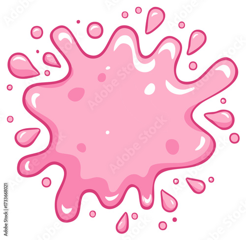 Pink bubble gum or slime splash cartoon illustration with shiny drips and drops