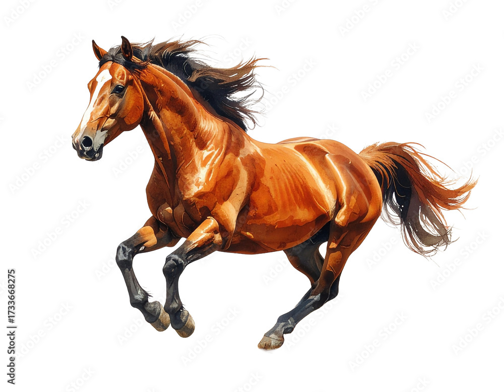Obraz premium 疾走する茶色い馬のイラスト