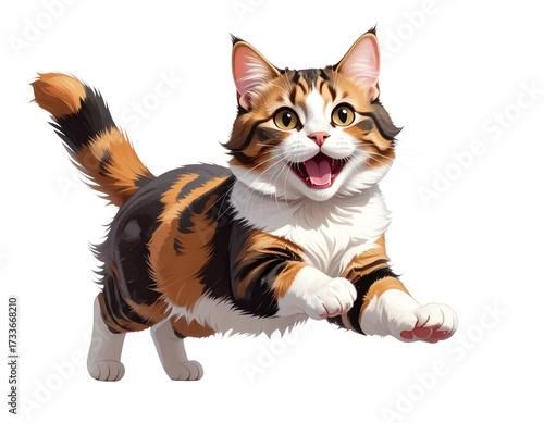 	うれしくて興奮する三毛猫のイラスト