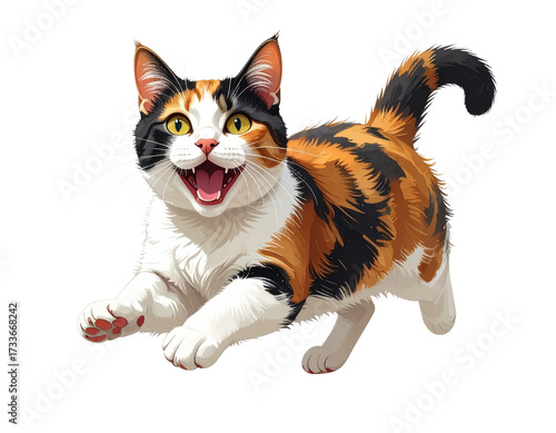 うれしくて興奮する三毛猫のイラスト