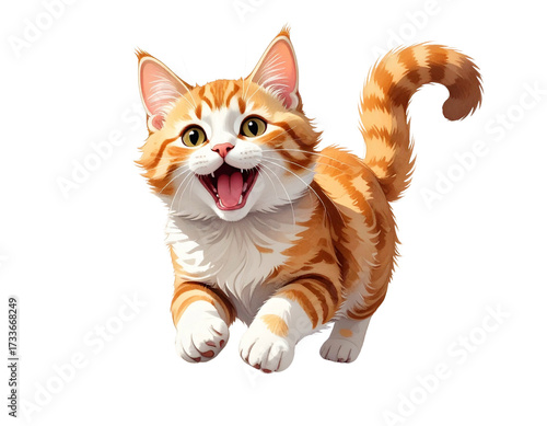 うれしくて興奮する茶色い猫のイラスト