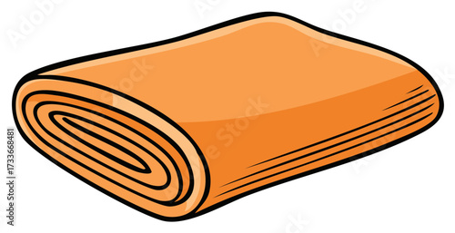 Rolled orange blanket with black outline and smooth surface