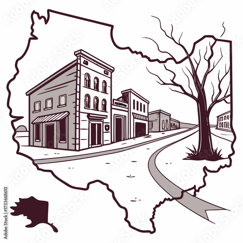 Vintage Townscape Within State Outline city buildings