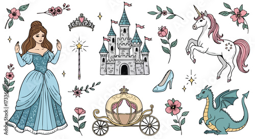 Fairytale Collection Princess, Unicorn, Castle, and Dragon