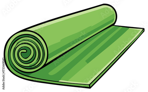 Green yoga mat rolled and unrolled for exercise and wellness activities