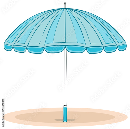 Illustration of Large Turquoise Blue Beach Umbrella Parasol on Sand