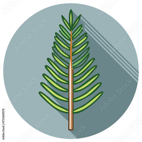 Green fern frond with long shadow, modern flat design style vector botanical icon.