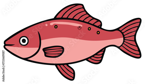 Cartoon Fish Illustration with Fins and Tail in Red and Pink Color Scheme