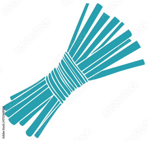 Stylized bundle of teal green sticks or reeds tied graphic illustration design element