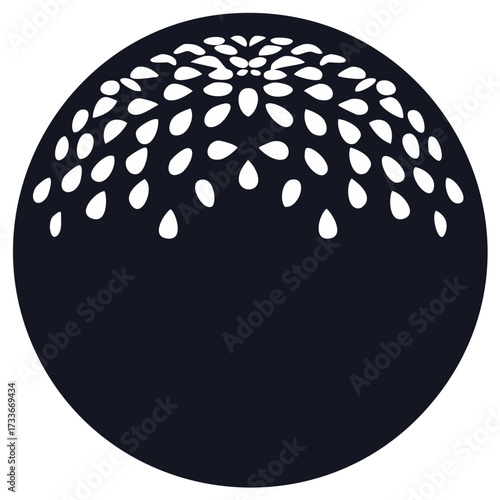 Abstract Sphere with Falling Raindrop Pattern Floral Blossoms on Round Surface