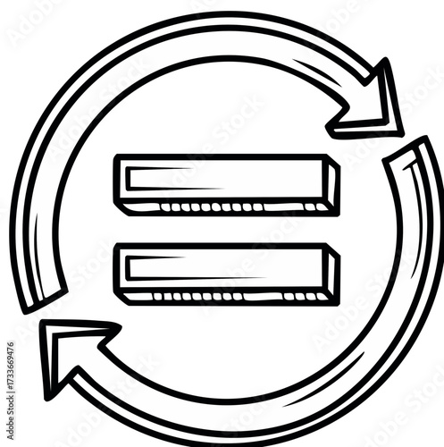 Circular arrow symbol with two horizontal lines representing equality or balance