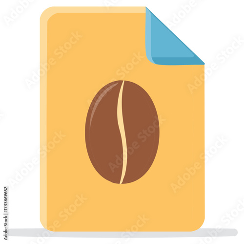 Coffee Bean Icon on Fawn Paper with Turned Page Corner - Aroma, Cafe, Shop, Morning