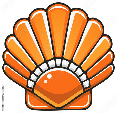 Vibrant Orange Seashell Icon Illustration: Nautical, Coastal, and Marine Graphic Design Element