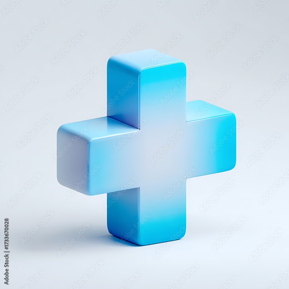 Fototapeta premium Vibrant blue 3D plus symbol offers modern medical care and positive health solutions for innovative healthcare concepts