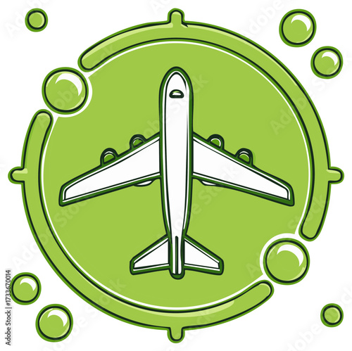 Airplane Icon Green Travel Symbol, Isolated Passenger Plane and Circular Design Element, Abstract Tourism Concept