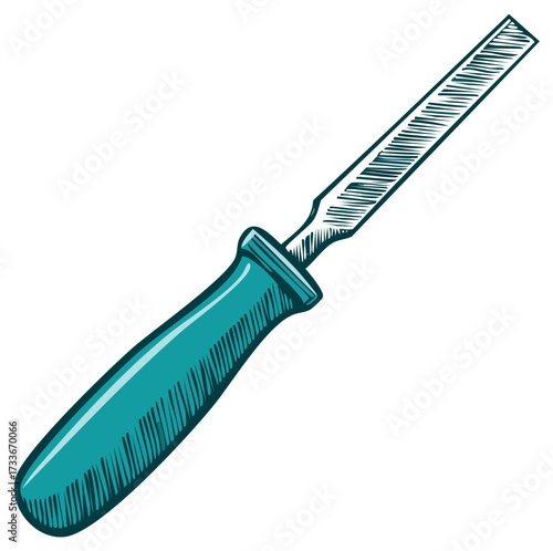 Vector Illustration of a File Tool with Blue Handle for Woodworking and Metalworking Projects