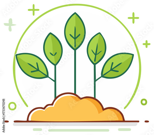Green plants growing in soil within a circular frame symbolizing nature and sustainability