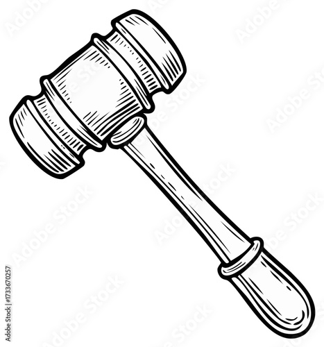 Illustration of Gavel with Details Symbolizing Legal Process and Justice System