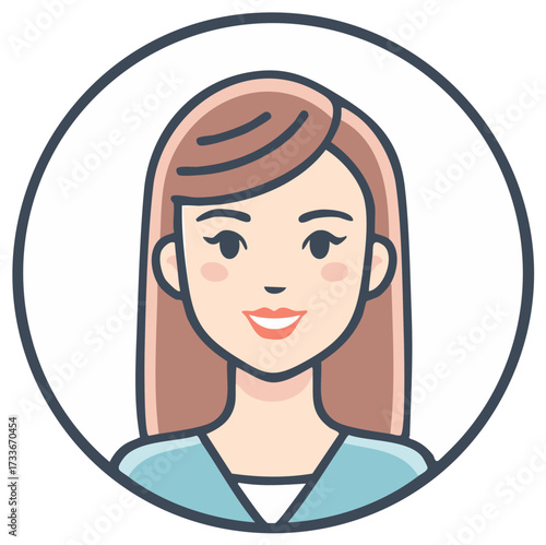 Woman's Portrait Illustration in Circle Frame, Clean Simple Style