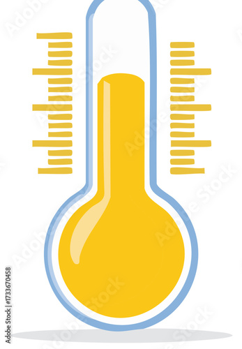 Stylized yellow thermometer illustration with blue outline and scale