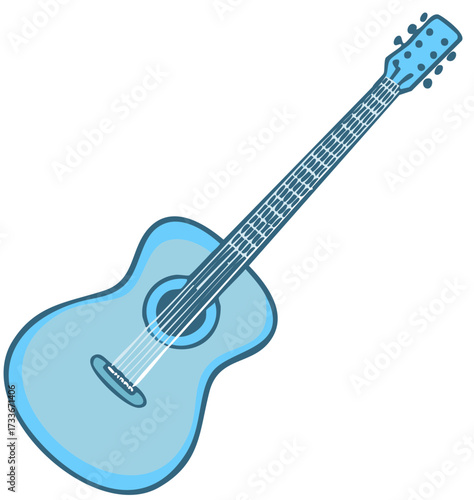 Blue acoustic guitar icon simple flat vector illustration