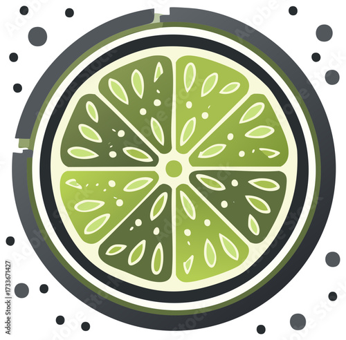 Stylized Sliced Lime with Circles and Abstract Border