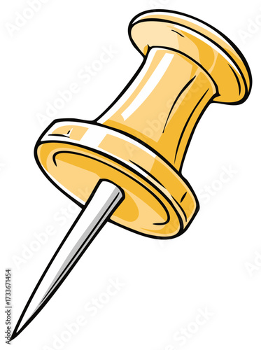 Cartoon style yellow thumb tack or push pin for memos and bulletin boards