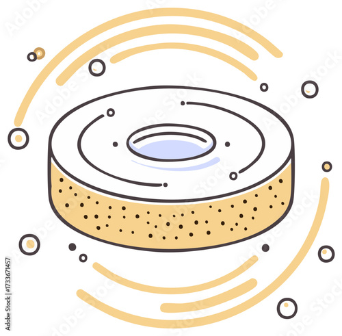 Isometric object with radiating lines and circles forming a halo effect