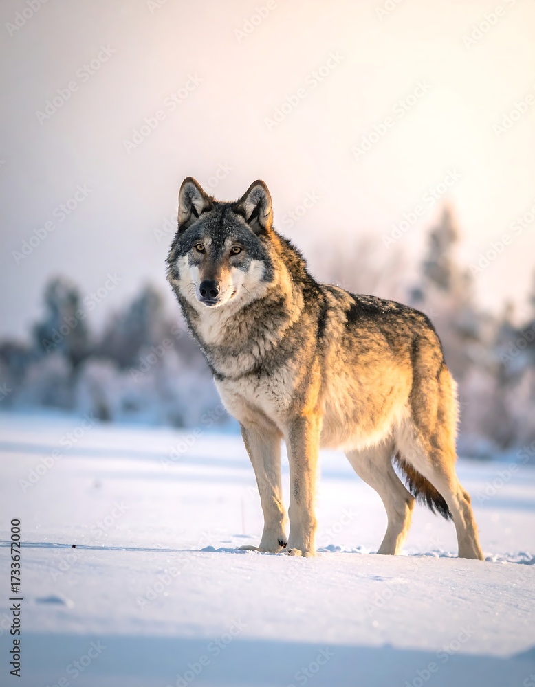 Fototapeta premium Wolf in snowy landscape