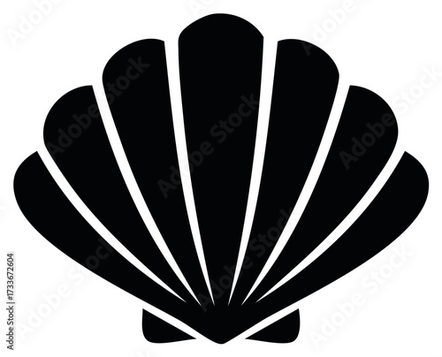 Black silhouette of a seashell isolated on white, nature concept