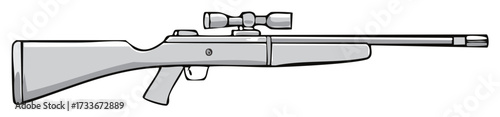 Long Rifle with Optical Sight for Precision Shooting Sports and Hunting Gear Concept in Smooth Line Art Style