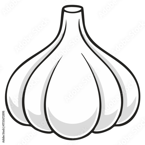 Garlic bulb cartoon illustration. Healthy food concept in black and white.