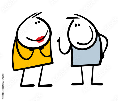 Husband and wife talk, talk, give advice. Vector illustration of a woman listening admiringly, a man gesturing. Friends or family, colleagues at work in cartoon office.