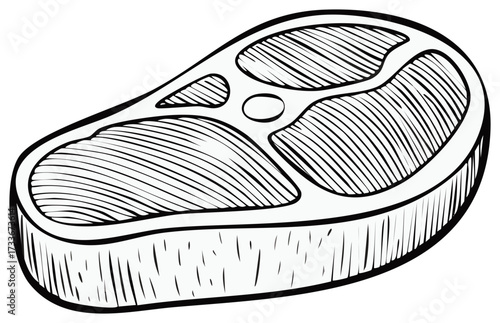 Raw T bone steak vector illustration in a black and white hand drawn sketch style