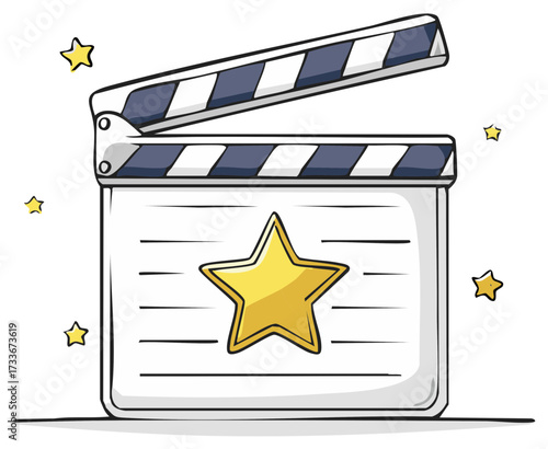 Open Film Slate with Golden Star and Floating Stars for Successful Productions