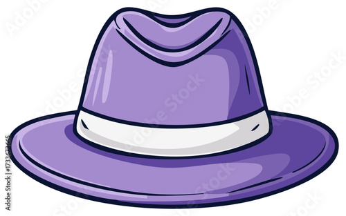 Stylish purple fedora hat with a white band classic cartoon illustration
