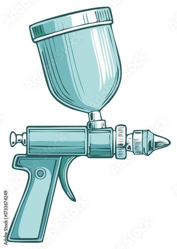 Teal colored airbrush spray paint tool for professional artistry and DIY projects