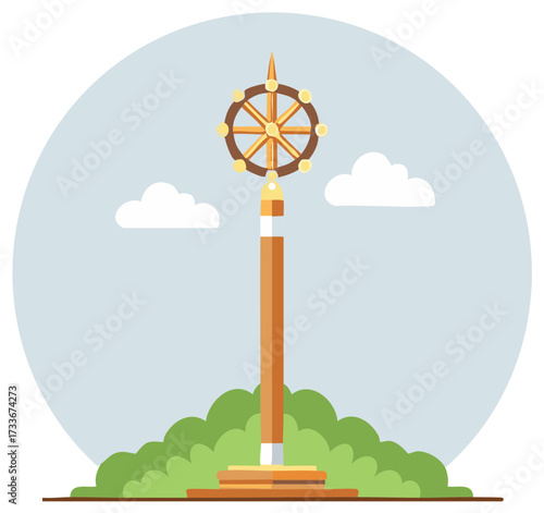 Buddhist Ashoka Pillar with Dharma Wheel symbol vector illustration