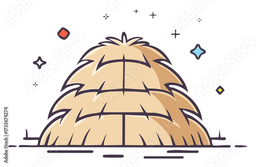 Stylized Illustration of a Stack of Hay with Sparkling Decorations