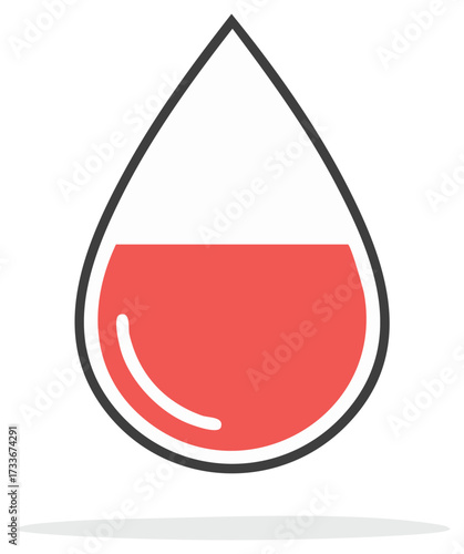 Simple icon of a blood drop with red fluid inside and a black outline