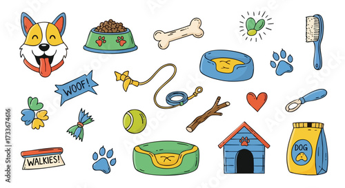 Adorable dog accessories collection illustration for furry friends