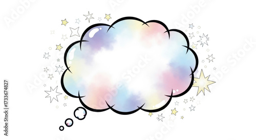 Dreamy comic speech bubble with watercolor texture isolated PNG with Transparent Background