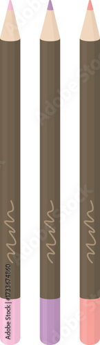 Set of three lip liners isolated on white background. Illustration of cosmetic products in various shades