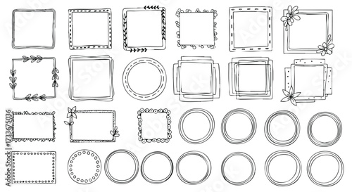 Collection of hand-drawn doodle frames and borders in various shapes.