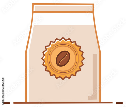 Coffee Bag Illustration: Brown Coffee Bean on a Seal