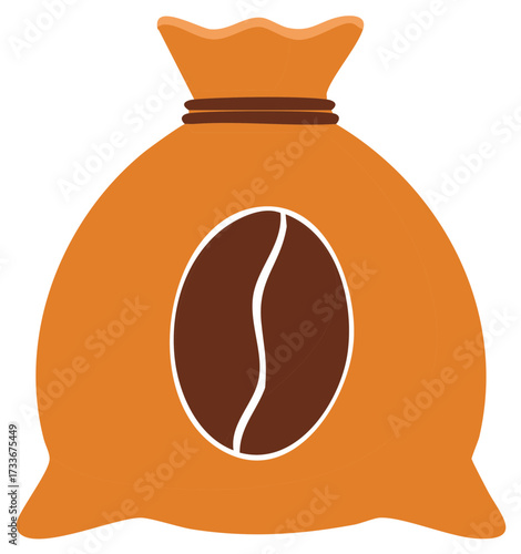 Illustration of an orange burlap sack with a coffee bean icon symbolizing fresh coffee beans