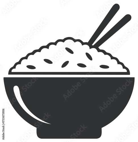 Vector graphic icon of a traditional Asian rice bowl with chopsticks